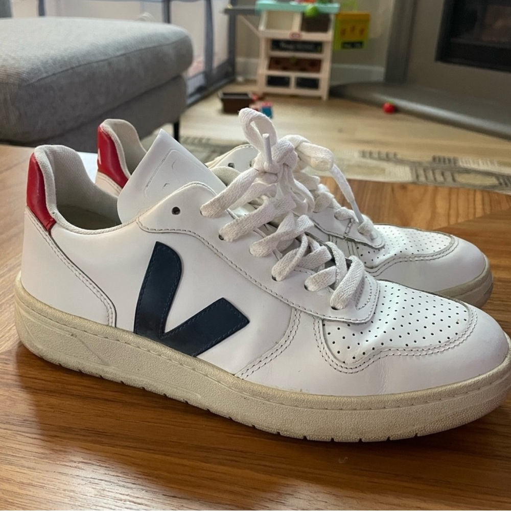 Veja White and Navy Sneakers